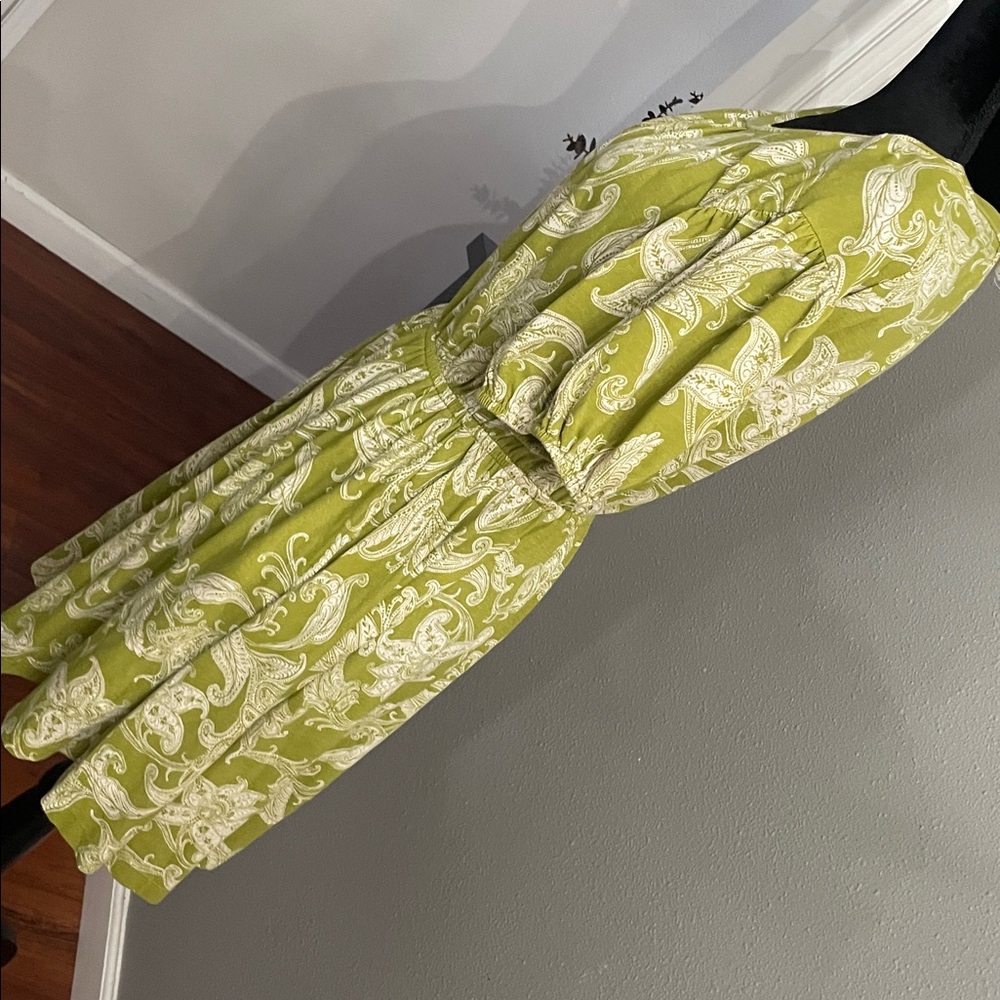 anthropologie daily practice green paisley puff sleeves dress size large - Picture 2 of 9